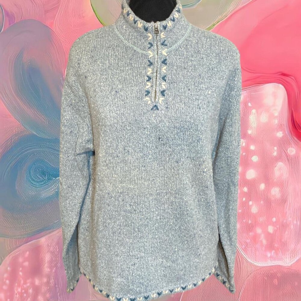 VTG Woolrich light blue knit zip up pullover sweater size medium